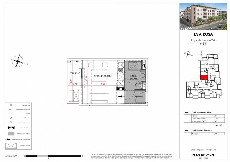 306 Appartement 1 pièce T1 en centre ville de Hyères au 3ème étage